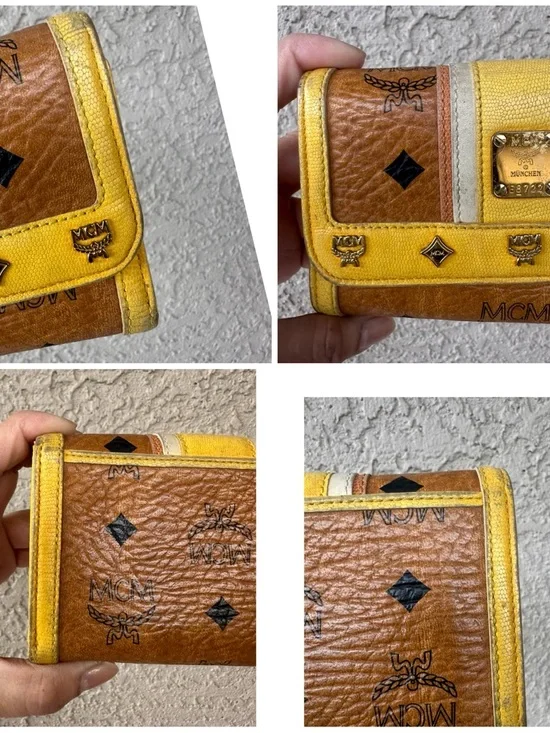 MCM Yellow and Tan Monogram Logo Compact Wallet - Picture 12 of 14
